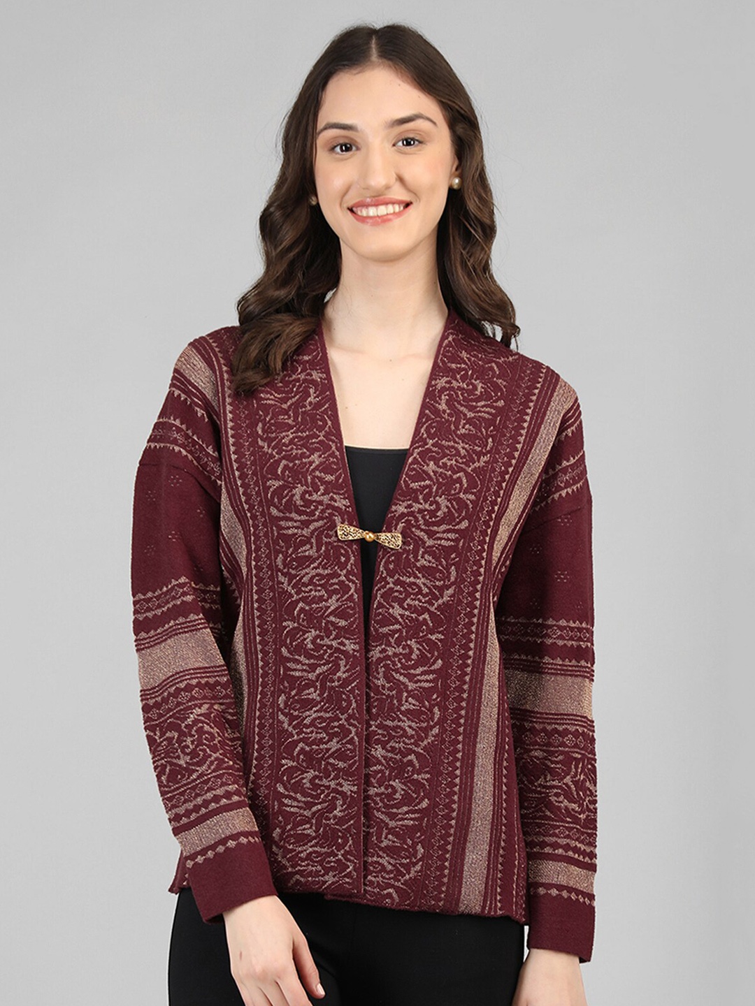 

Rage Ethnic Motifs Self Design Acrylic Cardigan, Maroon