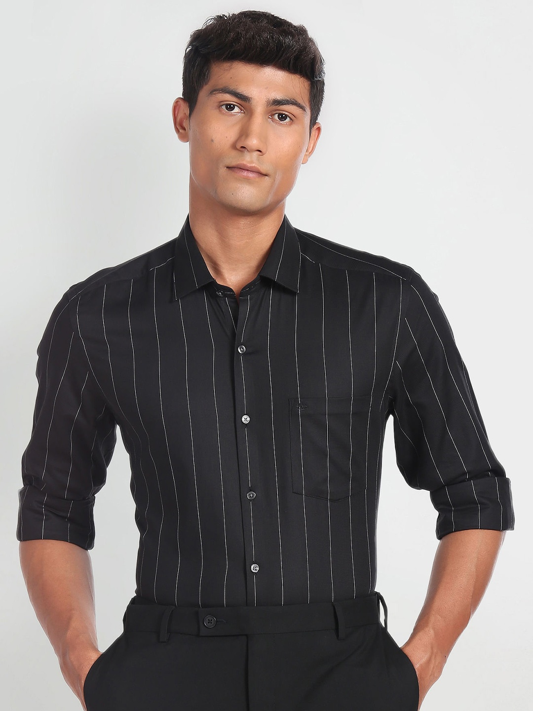 

Arrow Slim Fit Opaque Striped Formal Shirt, Black