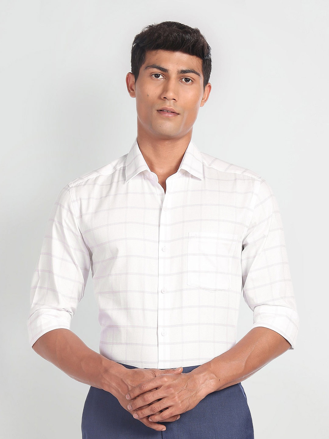 

Arrow Slim Fit Windowpane Checked Formal Shirt, White