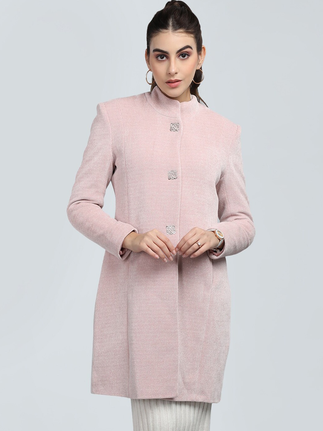 

PROTEX Textured Woollen Longline Overcoat, Pink