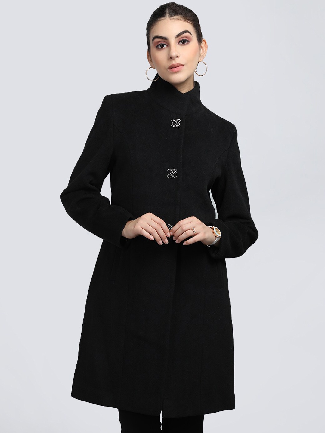 

PROTEX Textured Woollen Longline Overcoat, Black