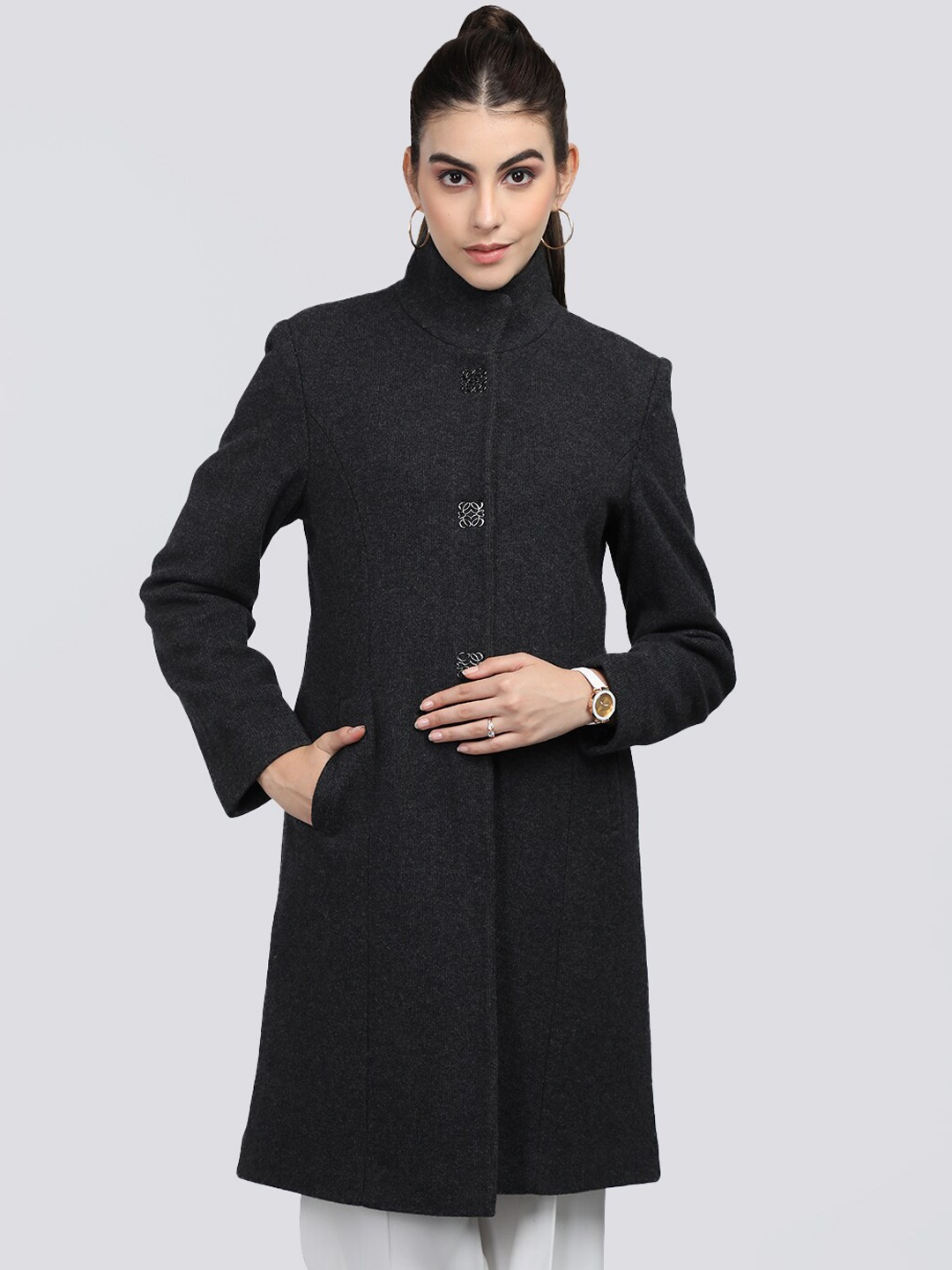 

PROTEX Textured Woollen Longline Overcoat, Charcoal