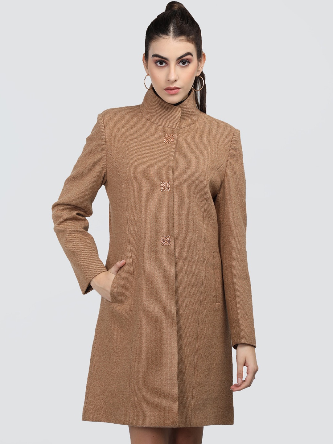 

PROTEX Textured Woollen Longline Overcoat, Tan