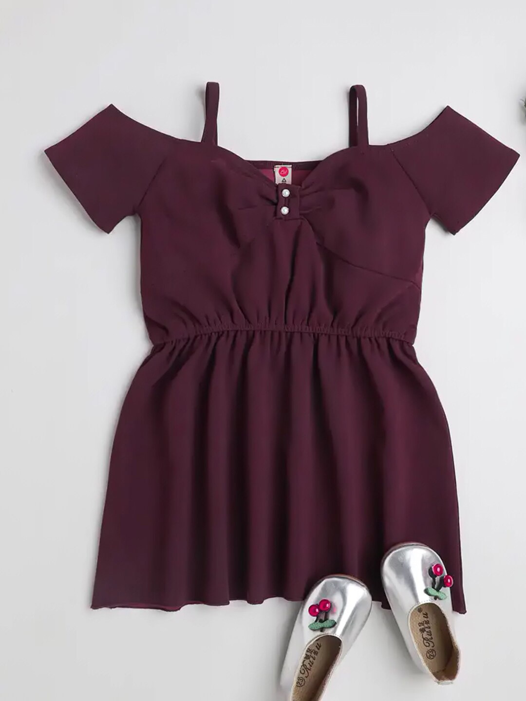 

ADDYVERO Girls Cold Shoulder Gather Detail Fit and Flare Dress, Maroon