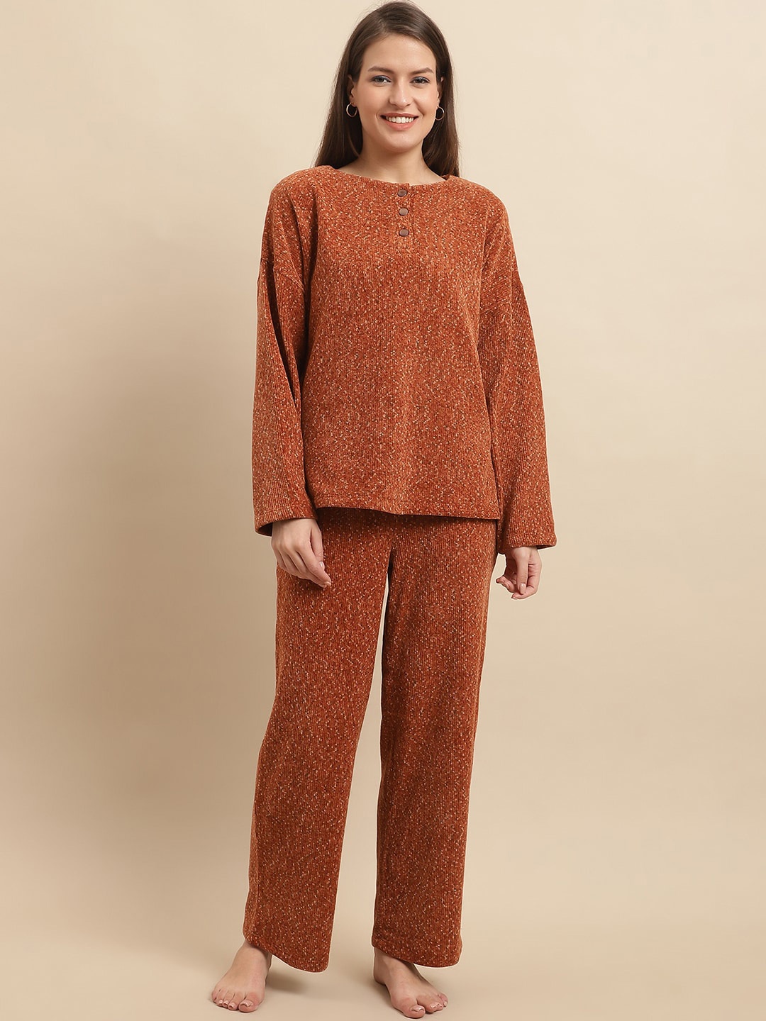 

Kanvin Printed Top And Pyjama Night Suit, Rust