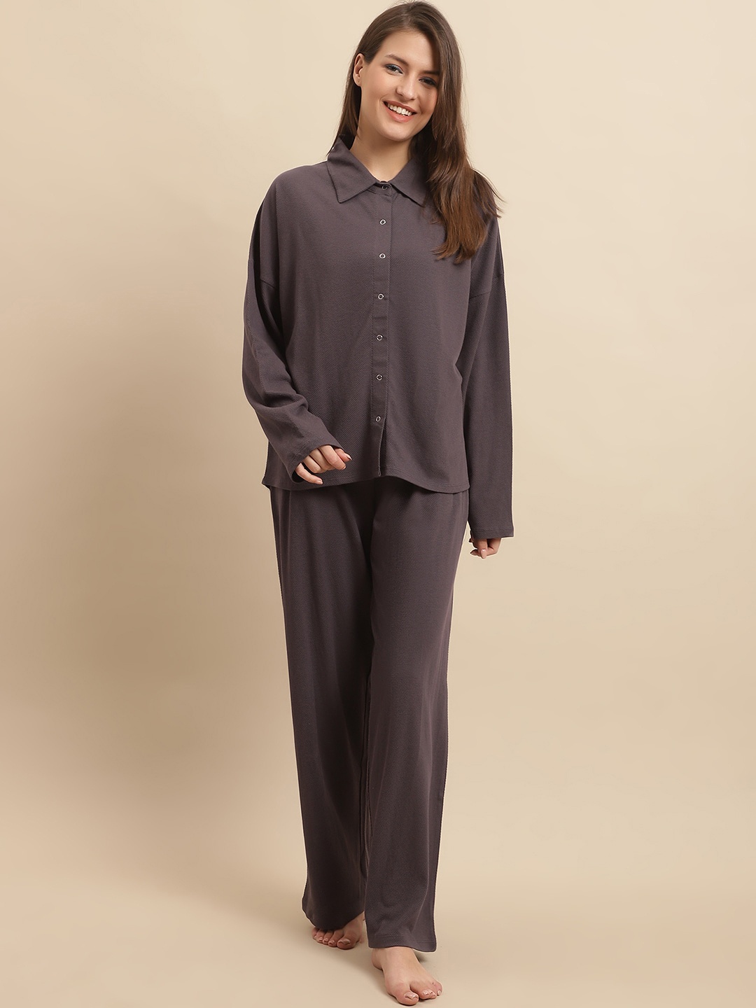 

Kanvin Shirt With Pyjamas Night Suits, Grey