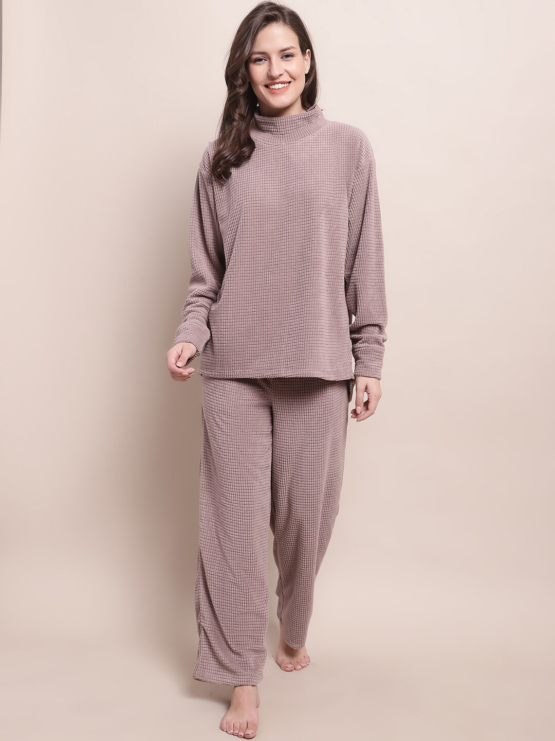 

Kanvin Top And Pyjamas Night Suit, Camel brown