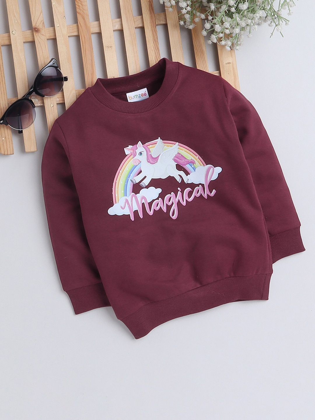 

BUMZEE Girls Graphic Printed Cotton Sweatshirt, Maroon