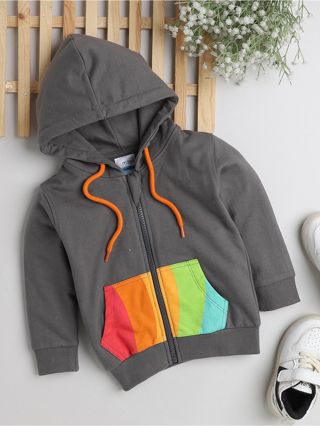 

BUMZEE Boys Hooded Cotton Front-Open Sweatshirt, Grey