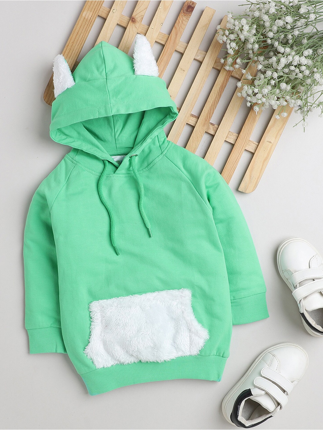 

BUMZEE Girls Hooded Cotton Sweatshirt, Green