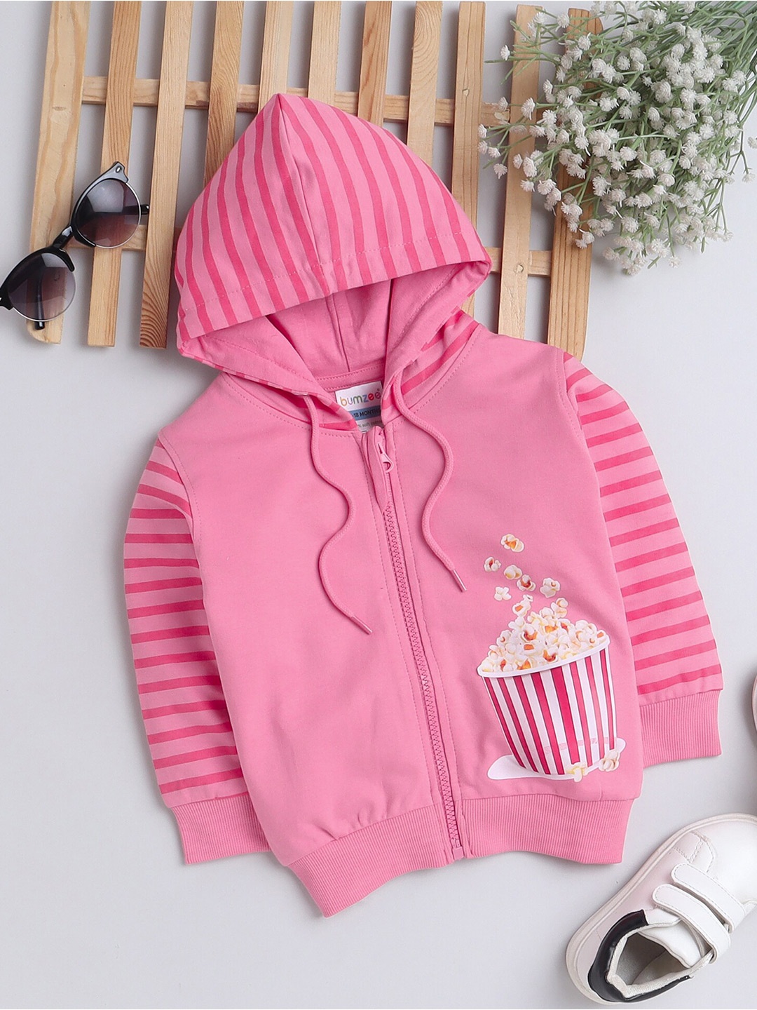 

BUMZEE Girls Graphic Printed Hooded Cotton Sweatshirt, Pink