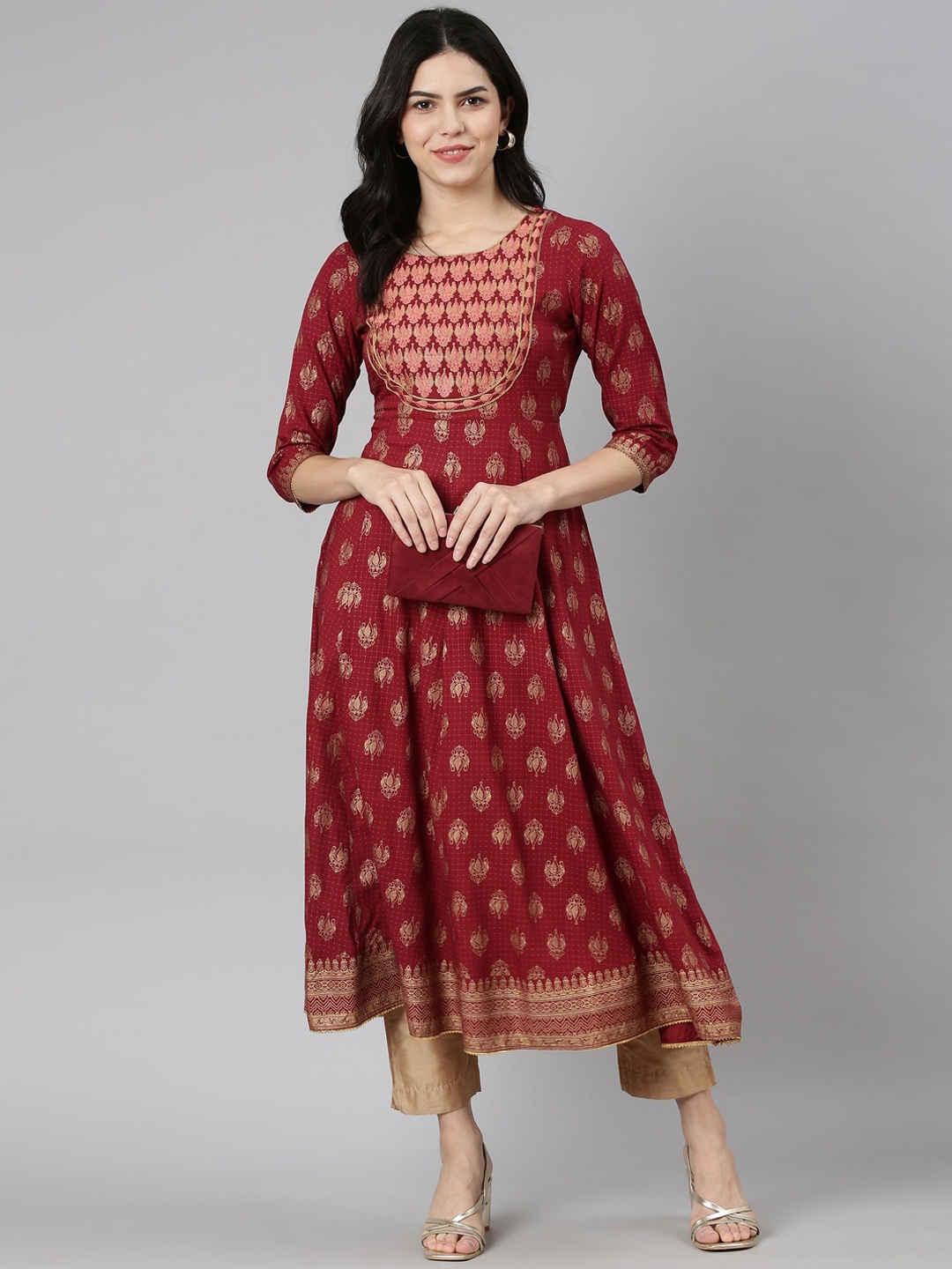 

Souchii Ethnic Motifs Printed Anarkali Kurta, Maroon