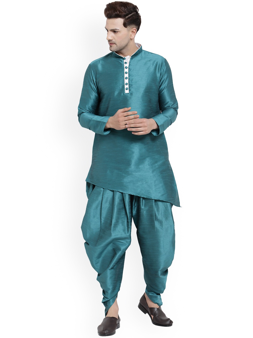 

Sydney Heights Mandarin Collar Kurta With Dhoti Pants, Green