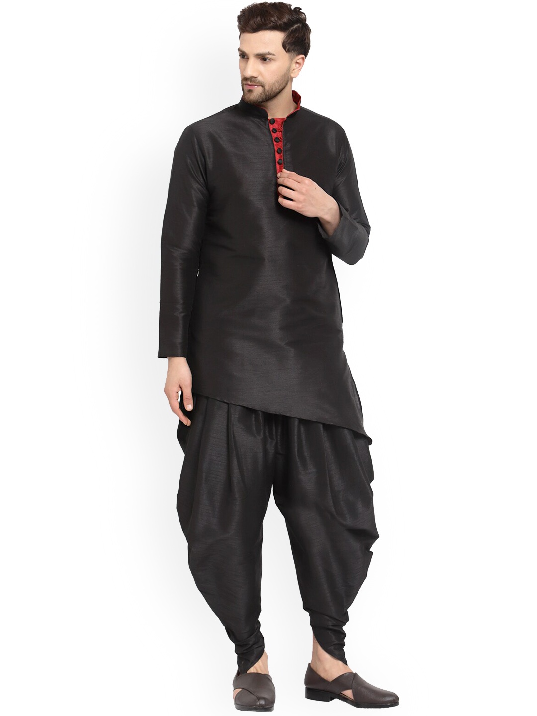 

Sydney Heights Mandarin Collar Regular Kurta with Salwar, Black