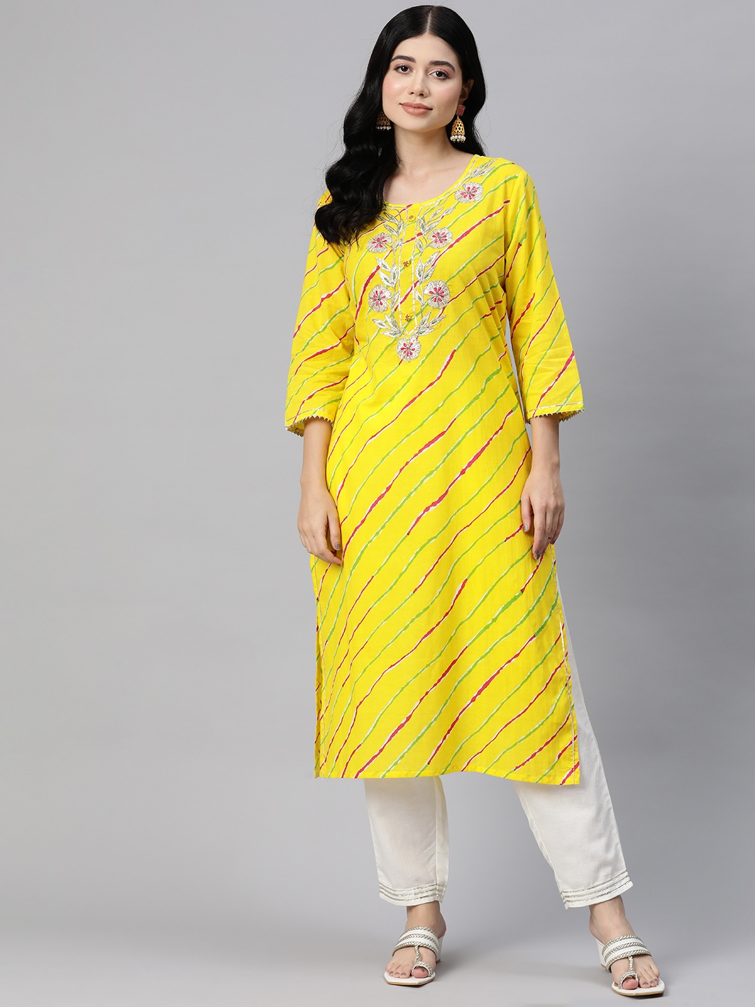 

Readiprint Leheriya Printed Zari Pure Cotton Kurta, Yellow