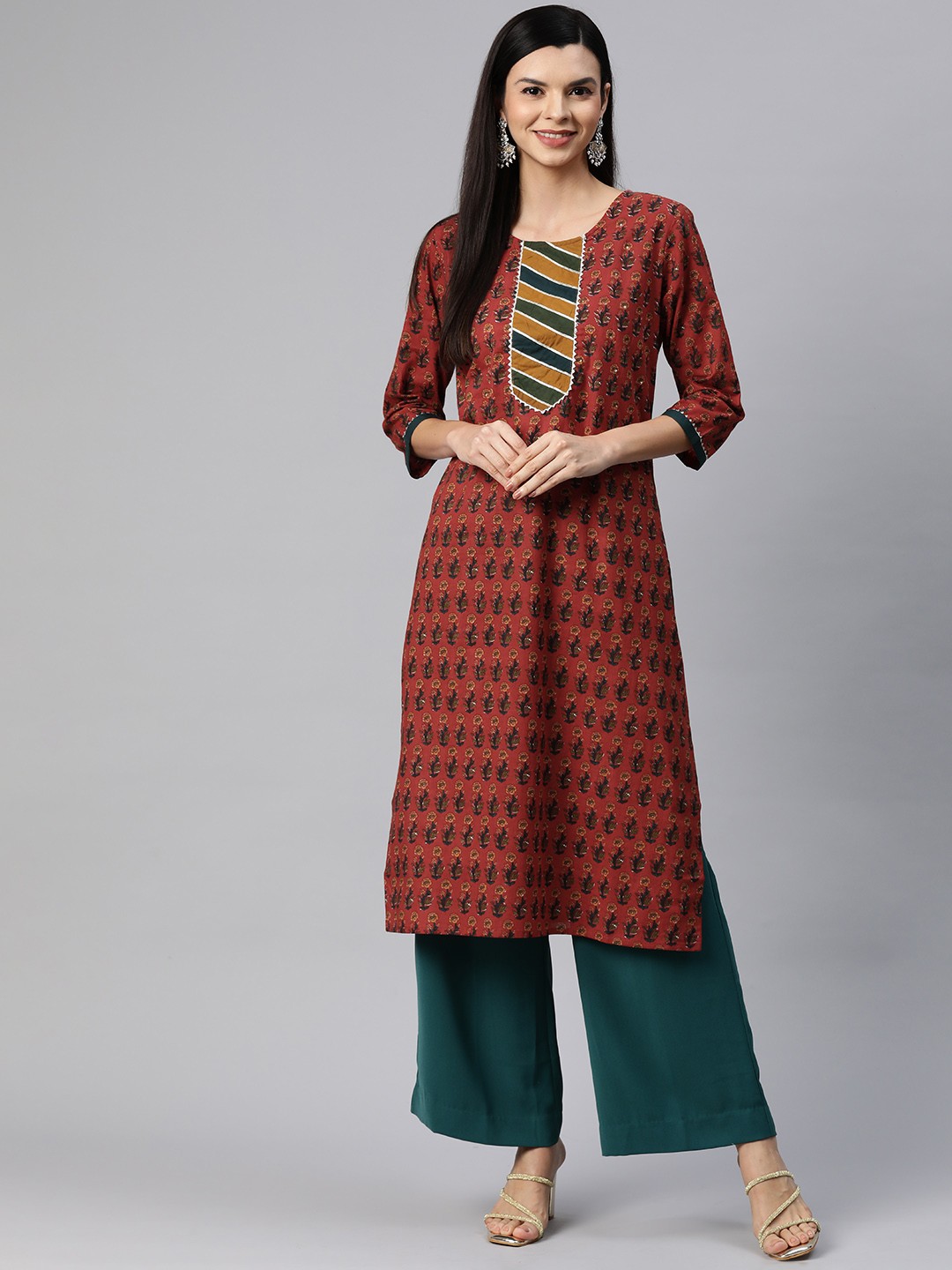 

Readiprint Women Floral Printed Gotta Patti Cotton Kurta, Maroon