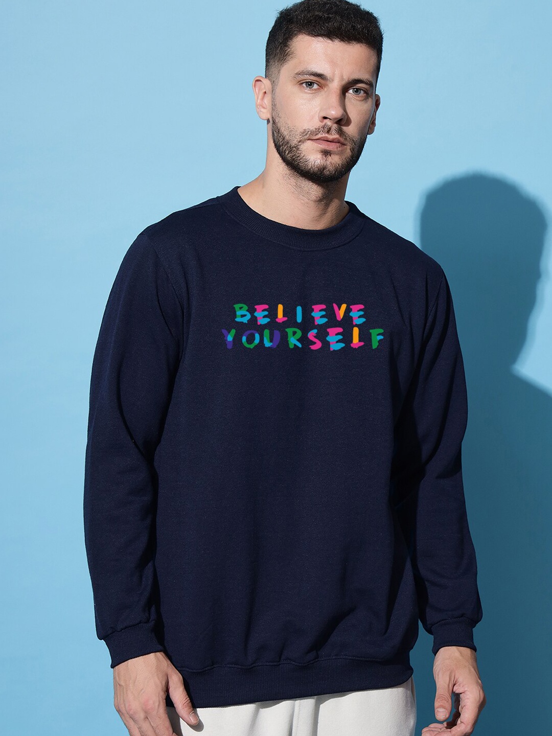 

Imsa Moda Typography Printed Casual Sweatshirt, Navy blue