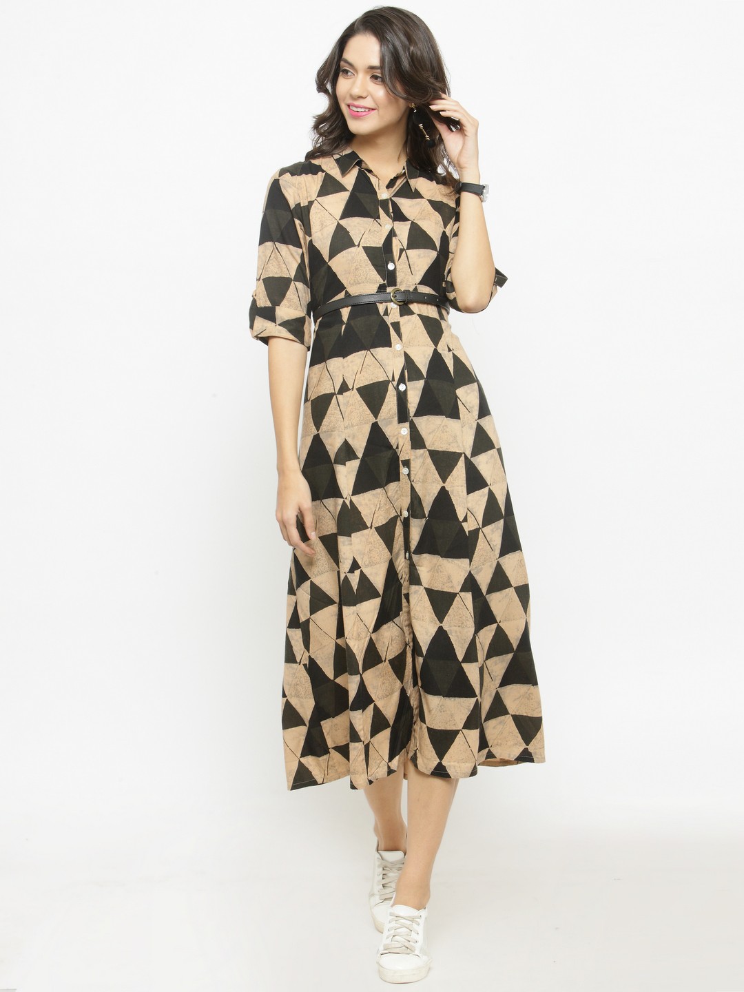 

Varanga Women Beige Printed Empire Dress