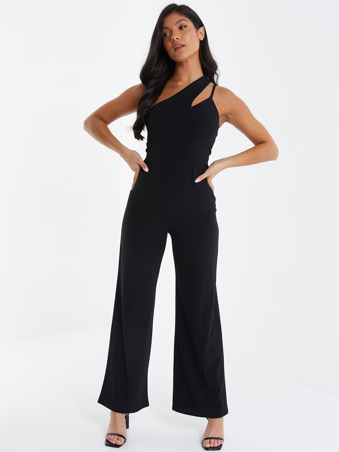 

QUIZ One Shoulder Basic Jumpsuit, Black