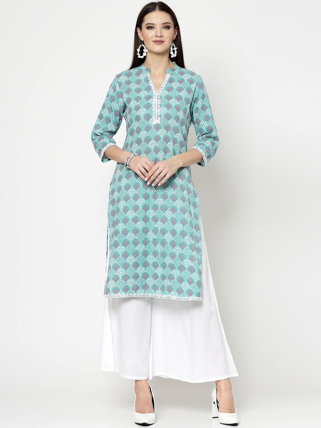 

SkyaSia Women Blue Ethnic Motifs Printed Thread Work Floral Kurta