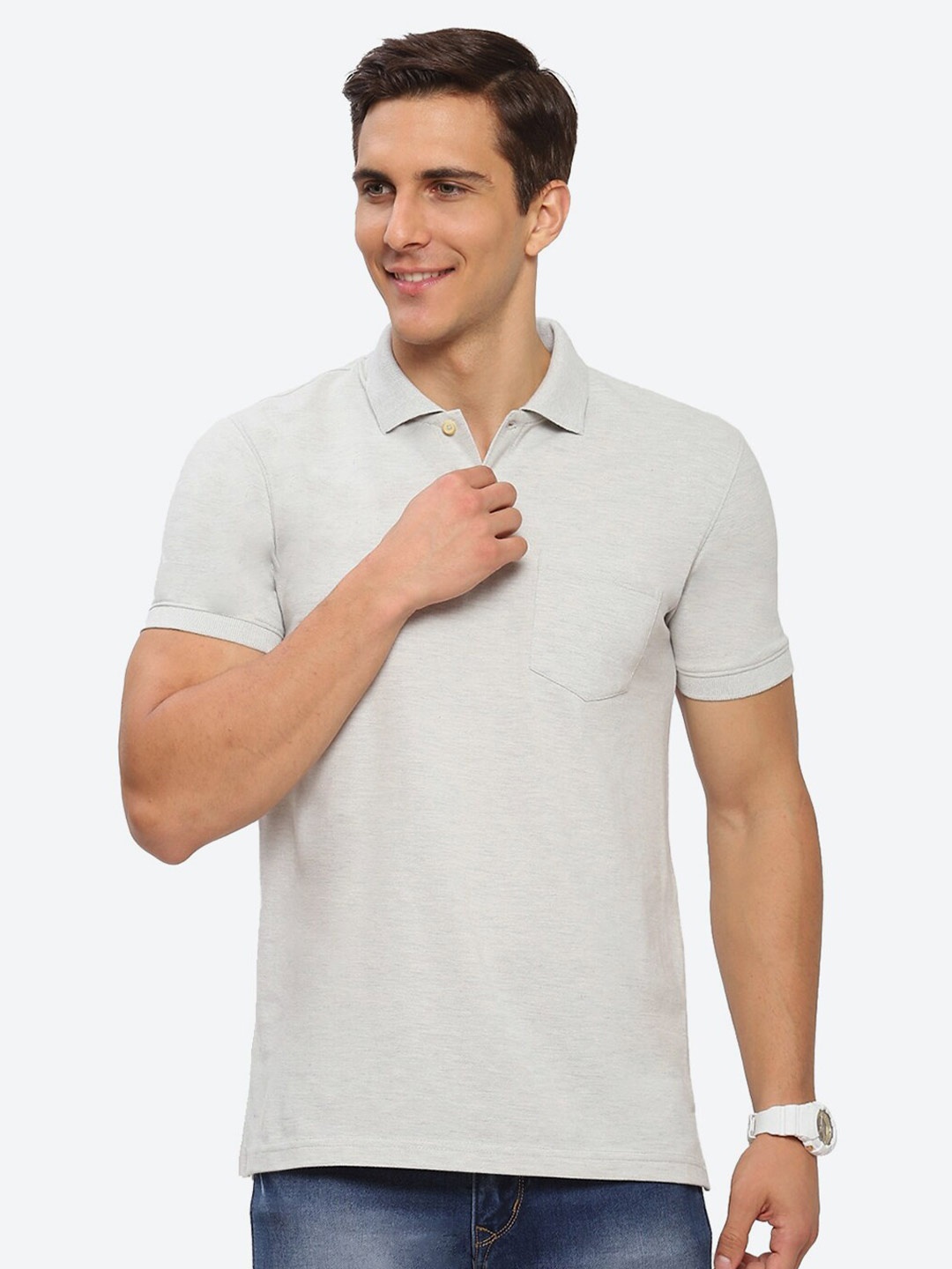 

2Bme Polo Collar Short Sleeve Pockets Cotton Regular T-shirt, Nude