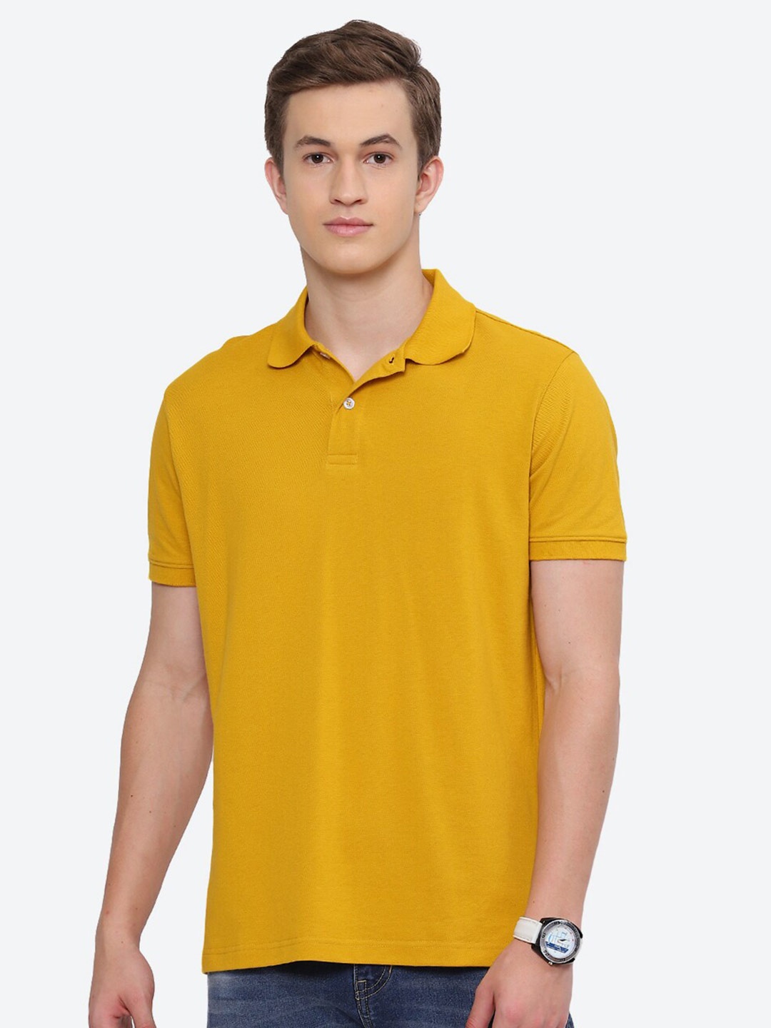 

2Bme Polo Collar Short Sleeve Cotton Regular T-shirt, Mustard