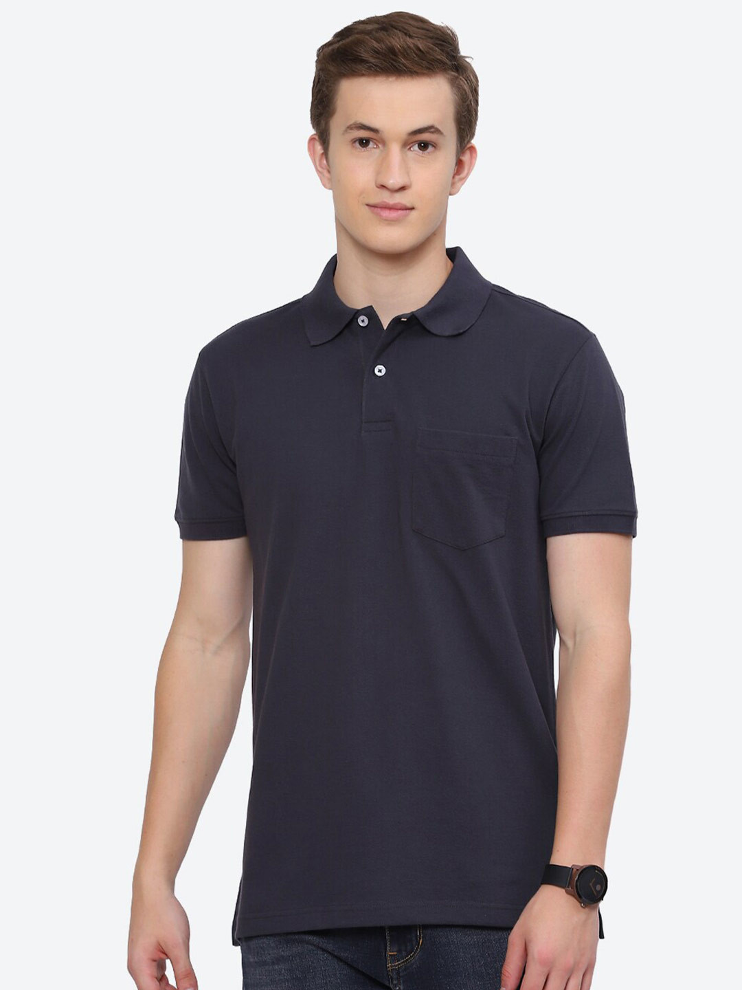 

2Bme Polo Collar Short Sleeve Pockets Cotton Regular T-shirt, Blue