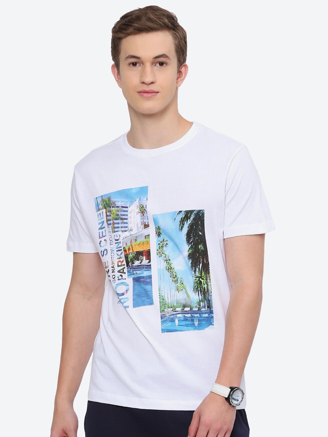 

2Bme Graphic Printed Round Neck Short Sleeve Cotton Slim Fit T-shirt, White