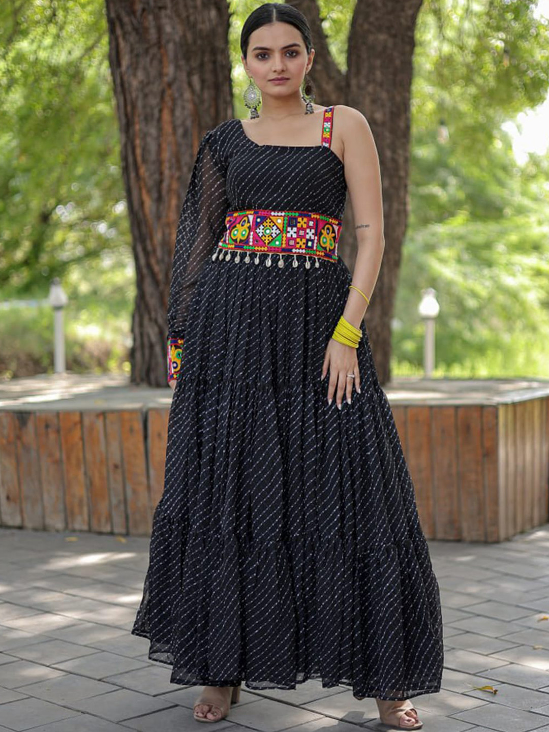 

Fusionic Ethnic Motifs Printed Maxi Gown, Black