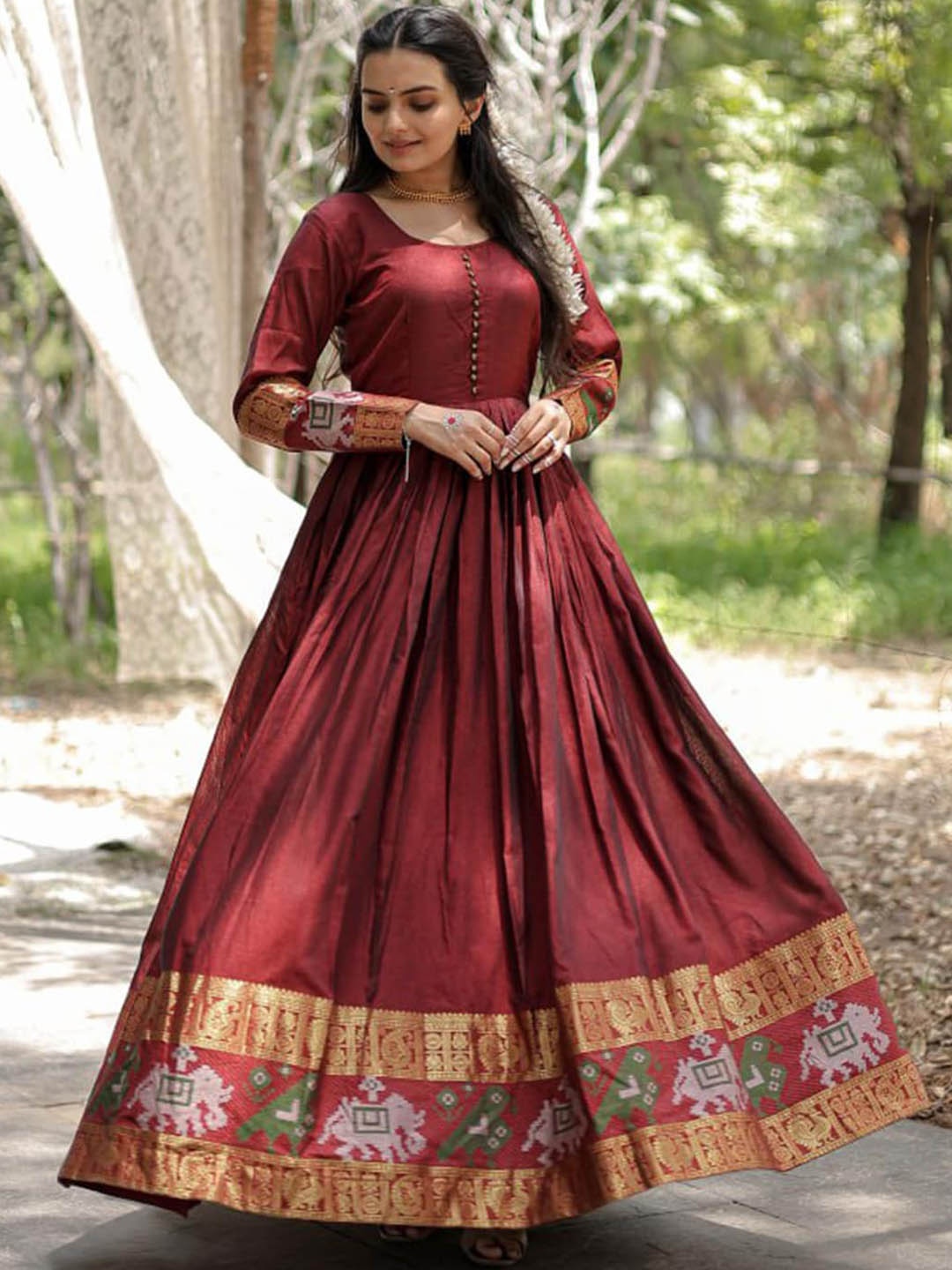 

Fusionic Long Sleeves Cotton Maxi Ethnic Dresses, Maroon
