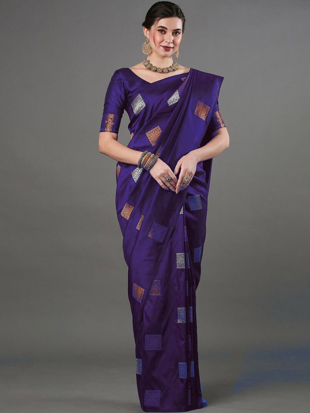 

MORLY Ethnic Motifs Woven Design Zari Kanjeevaram Saree, Purple