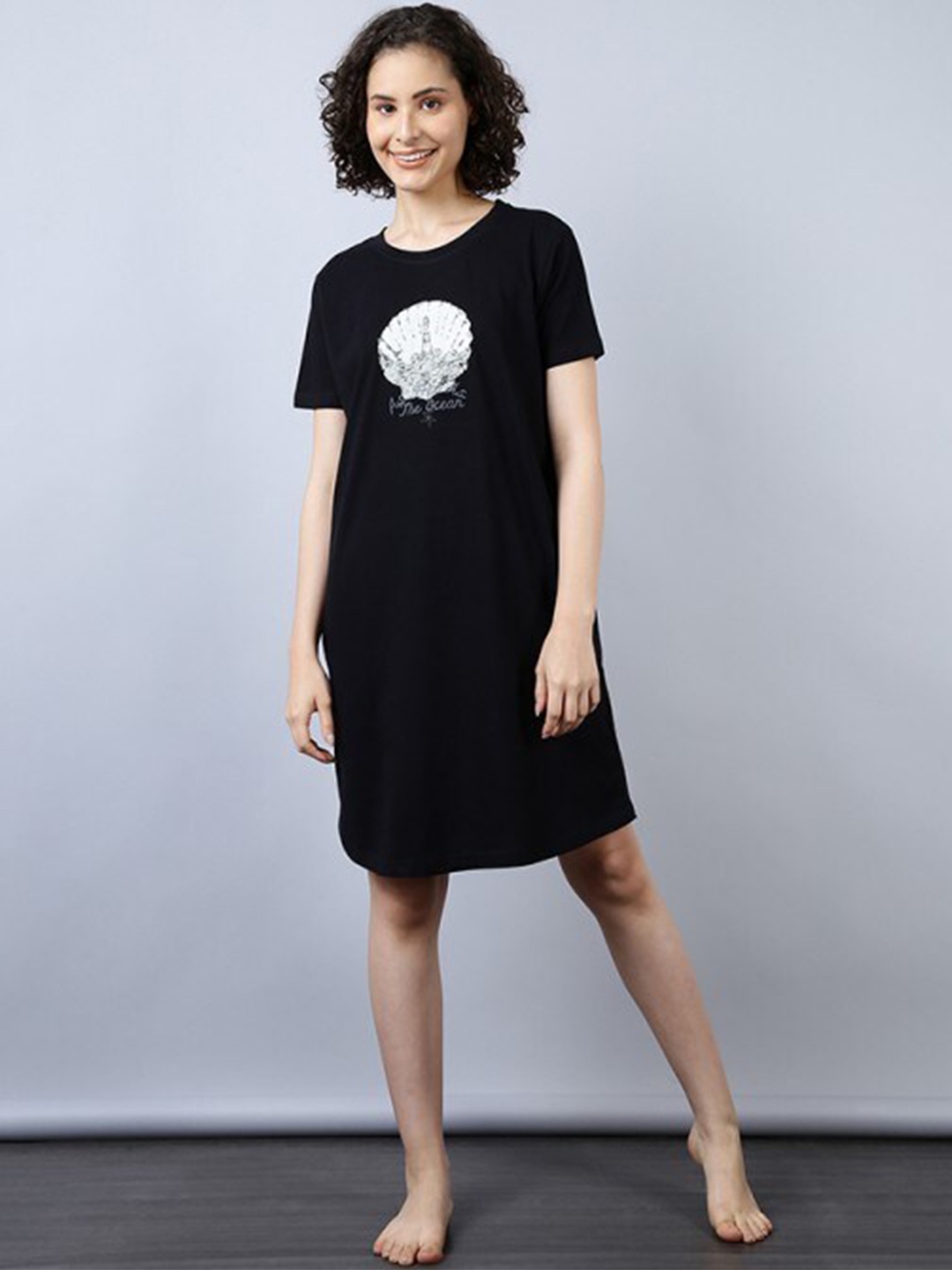 

Aila Graphic Printed T-shirt Nightdress, Black