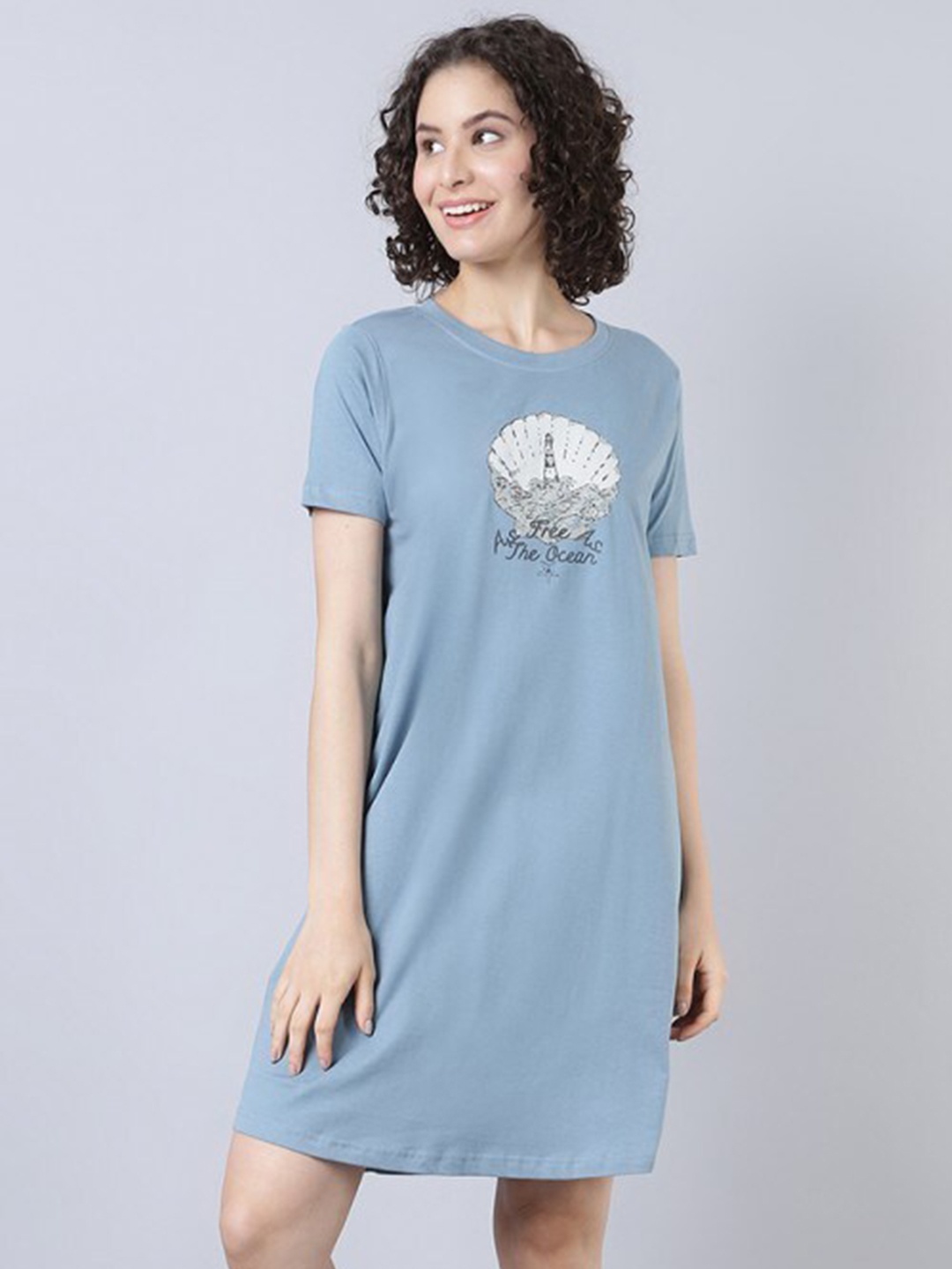 

Aila Graphic Printed T-shirt Nightdress, Blue