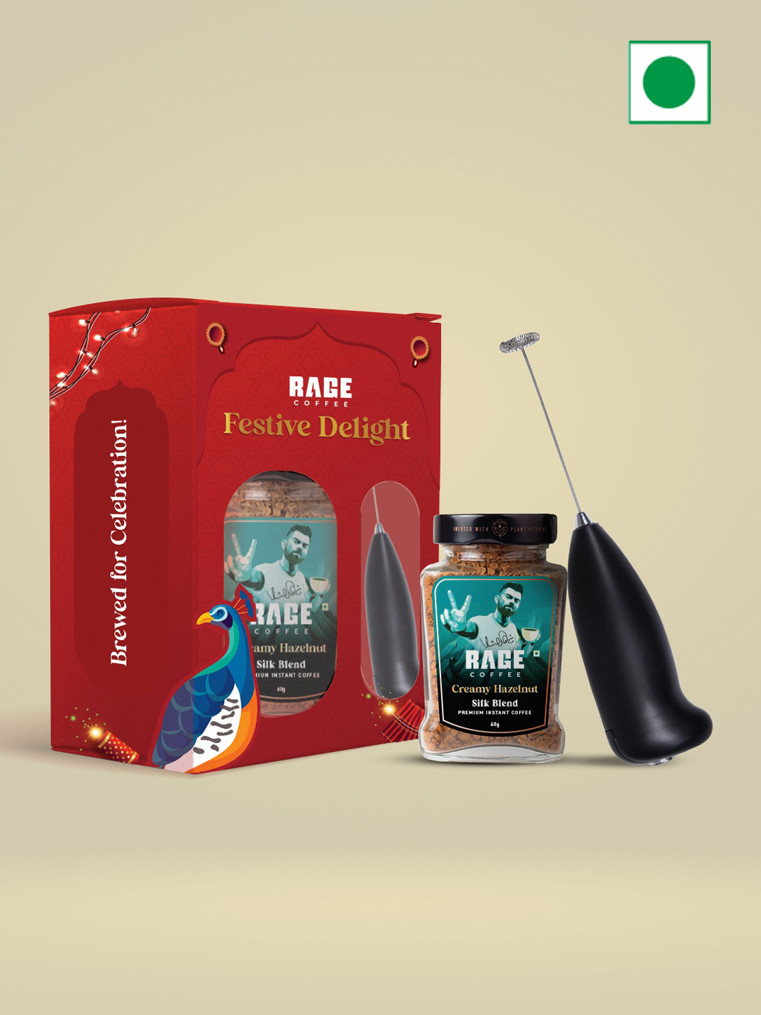 

Rage Coffee Silk Blend Creamy Hazelnut and Frother In Festive Delight Gift Box-50 gm, Brown