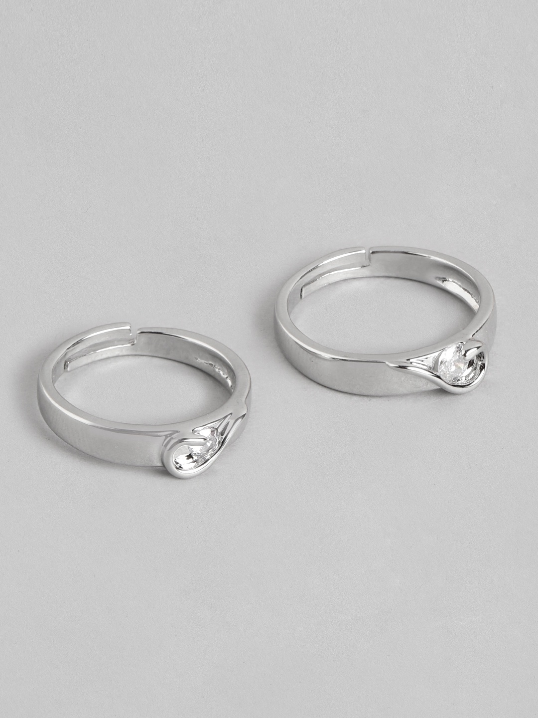 

PARIS HAMILTON Set of 2 Silver-Plated American Diamond Studded Adjustable Couple Rings