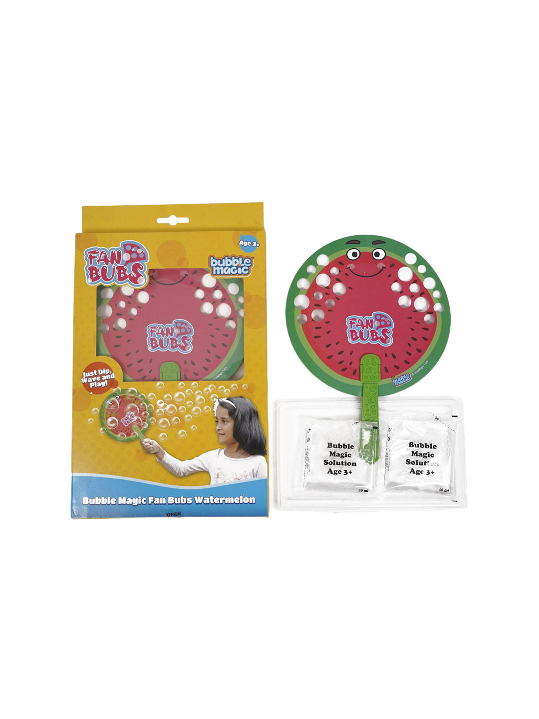 

bubble magic Kids Watermelon Printed Bubble Solution With Hand Magic Fan, Pink