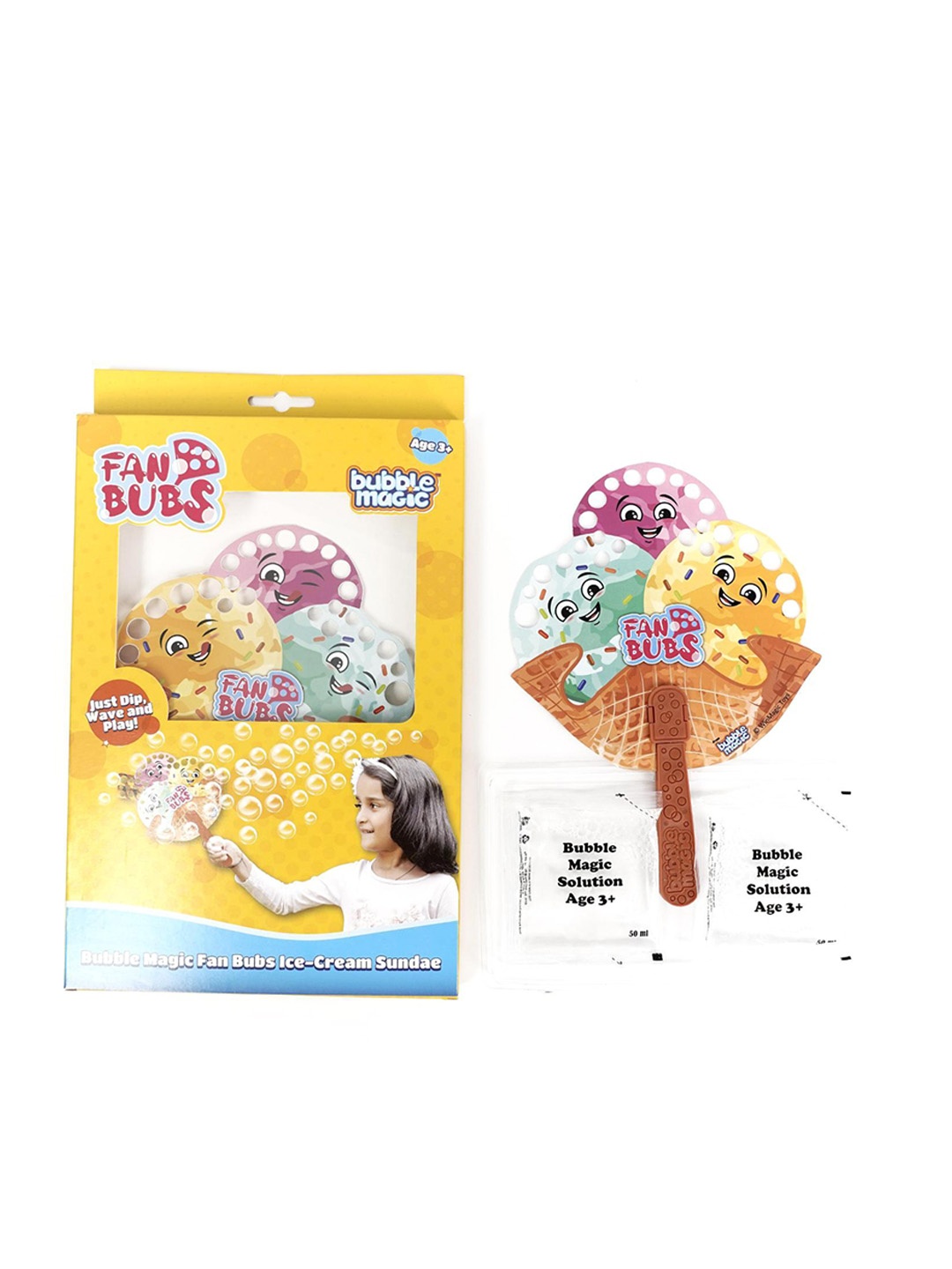 

bubble magic Kids Ice-Cream Sundae Pattern Bubble Solution With Hand Magic Fan, Yellow