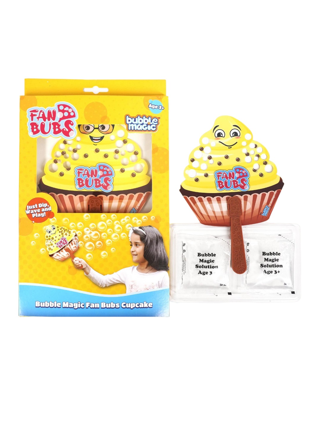 

bubble magic Kids Cupcake Pattern Bubble Solution With Hand Magic Fan, Yellow