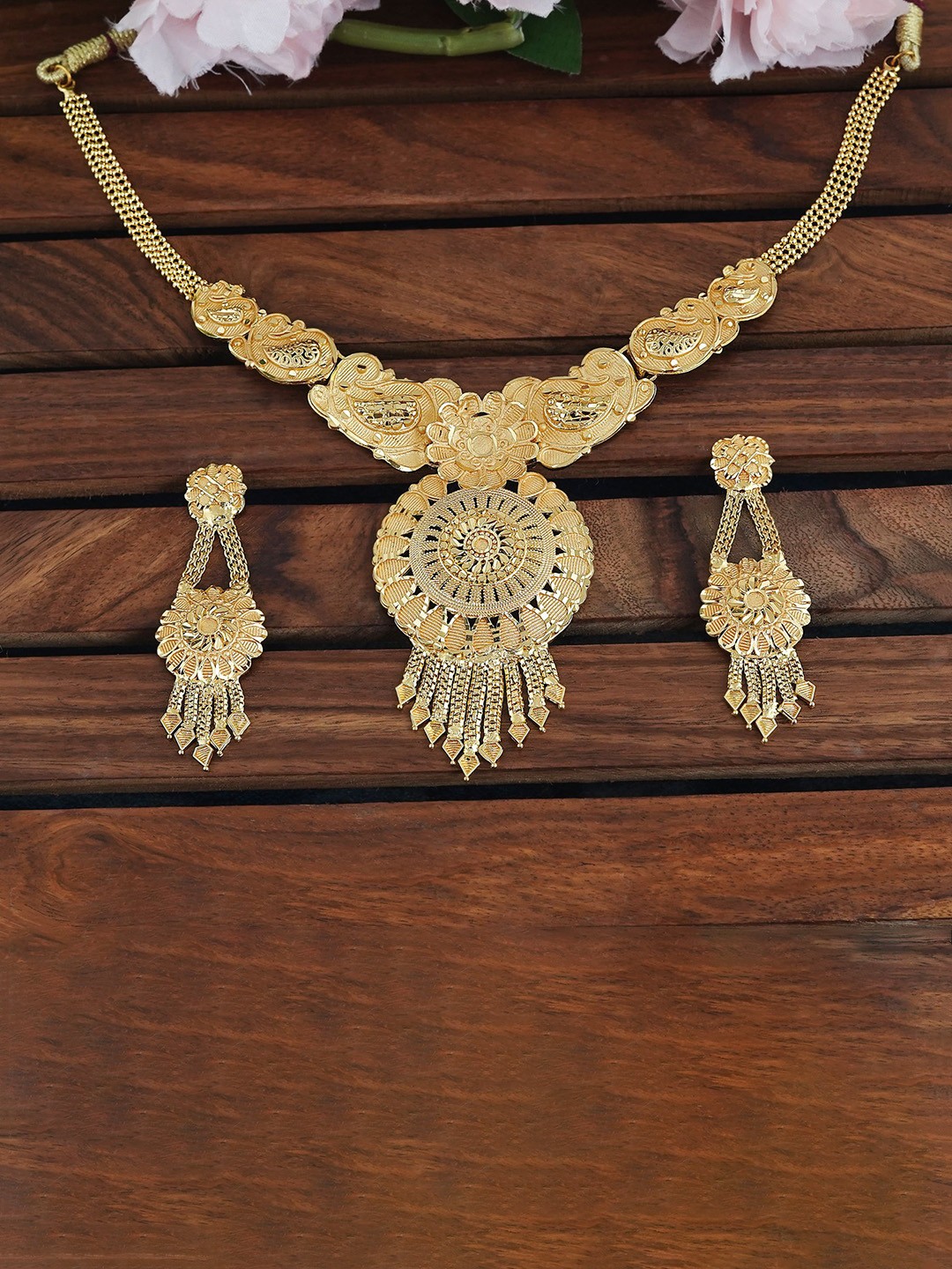 

MANSIYAORANGE Gold-Plated Choker Necklace Set With Earrings