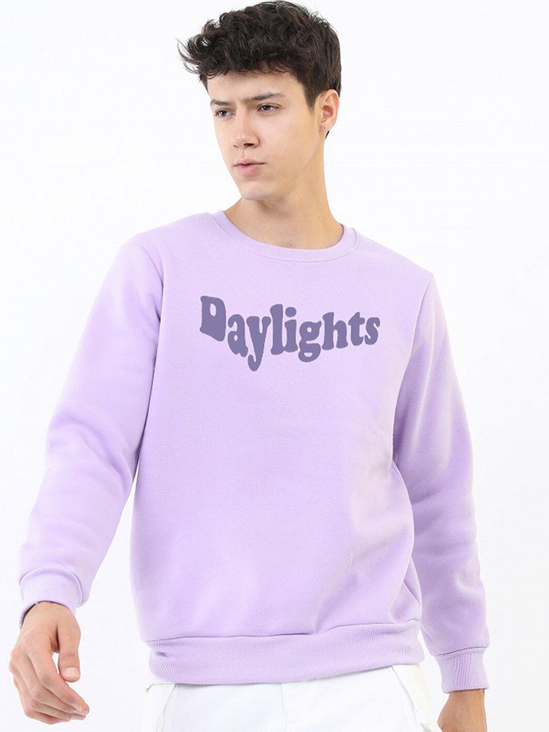 

Imsa Moda Typography Printed Fleece Pullover, Lavender