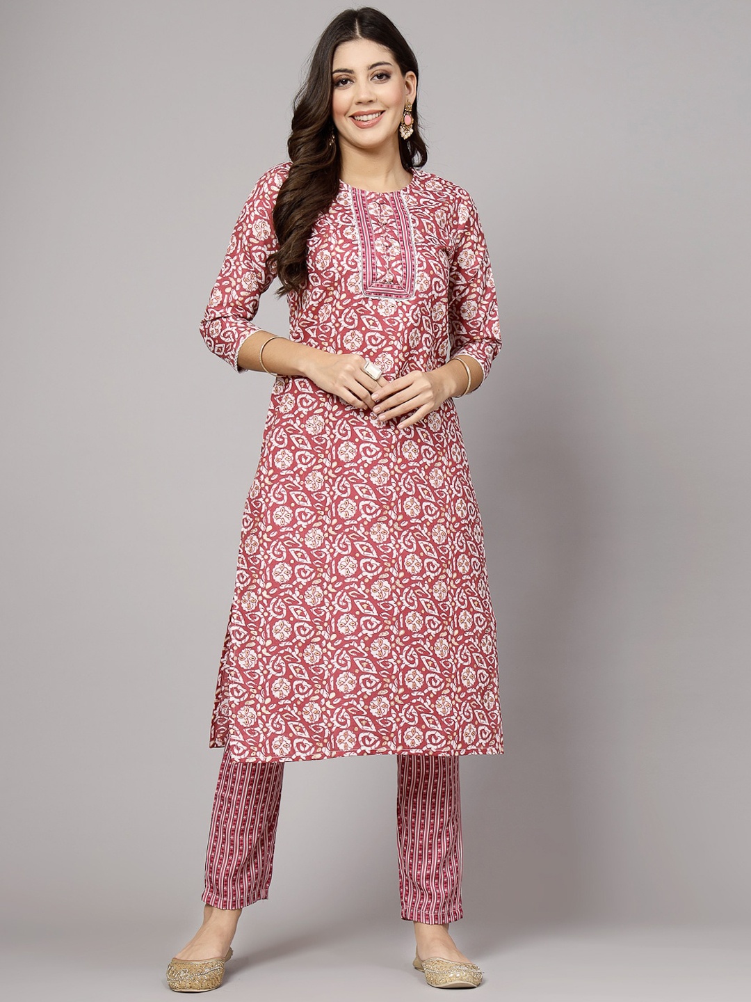 

KALINI Floral Printed Regular Pure Cotton Kurta with Trousers, Pink