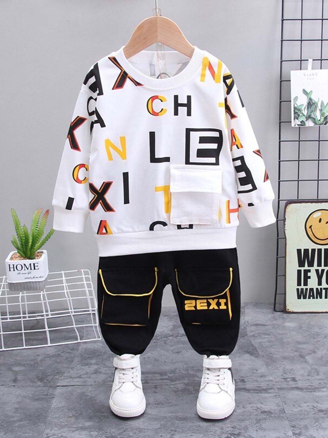 

Googo Gaaga Boys Printed Pure Cotton Sweatshirt & Trousers, White