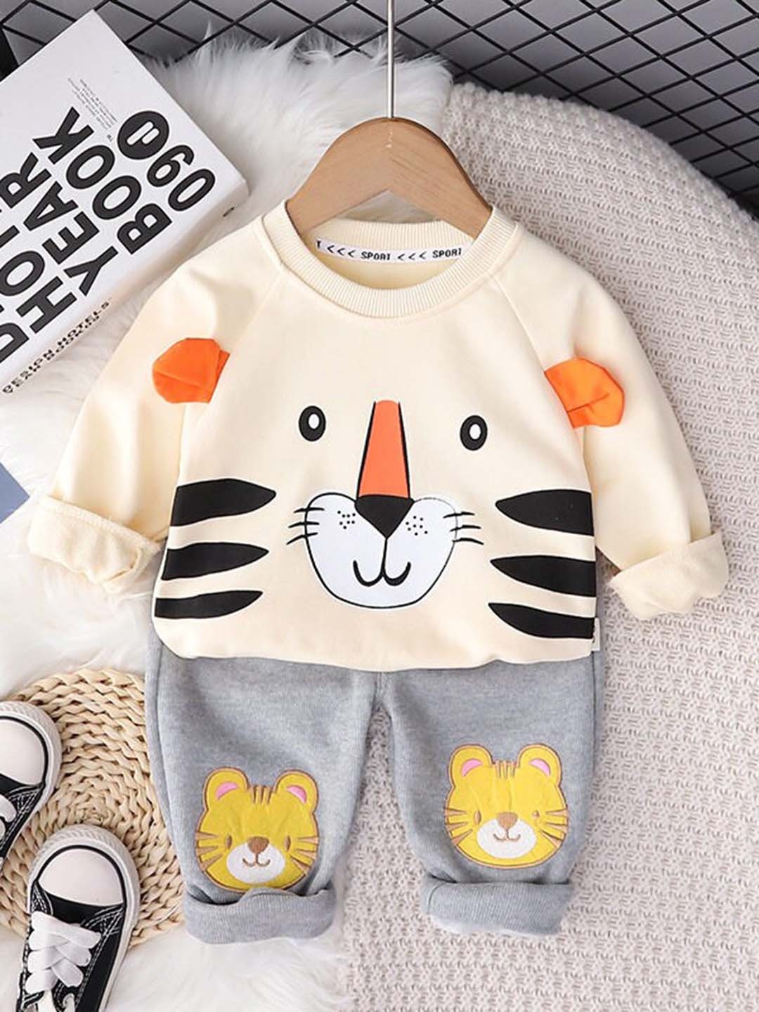 

Googo Gaaga Boys Printed Pure Cotton Sweatshirt with Trousers, Cream