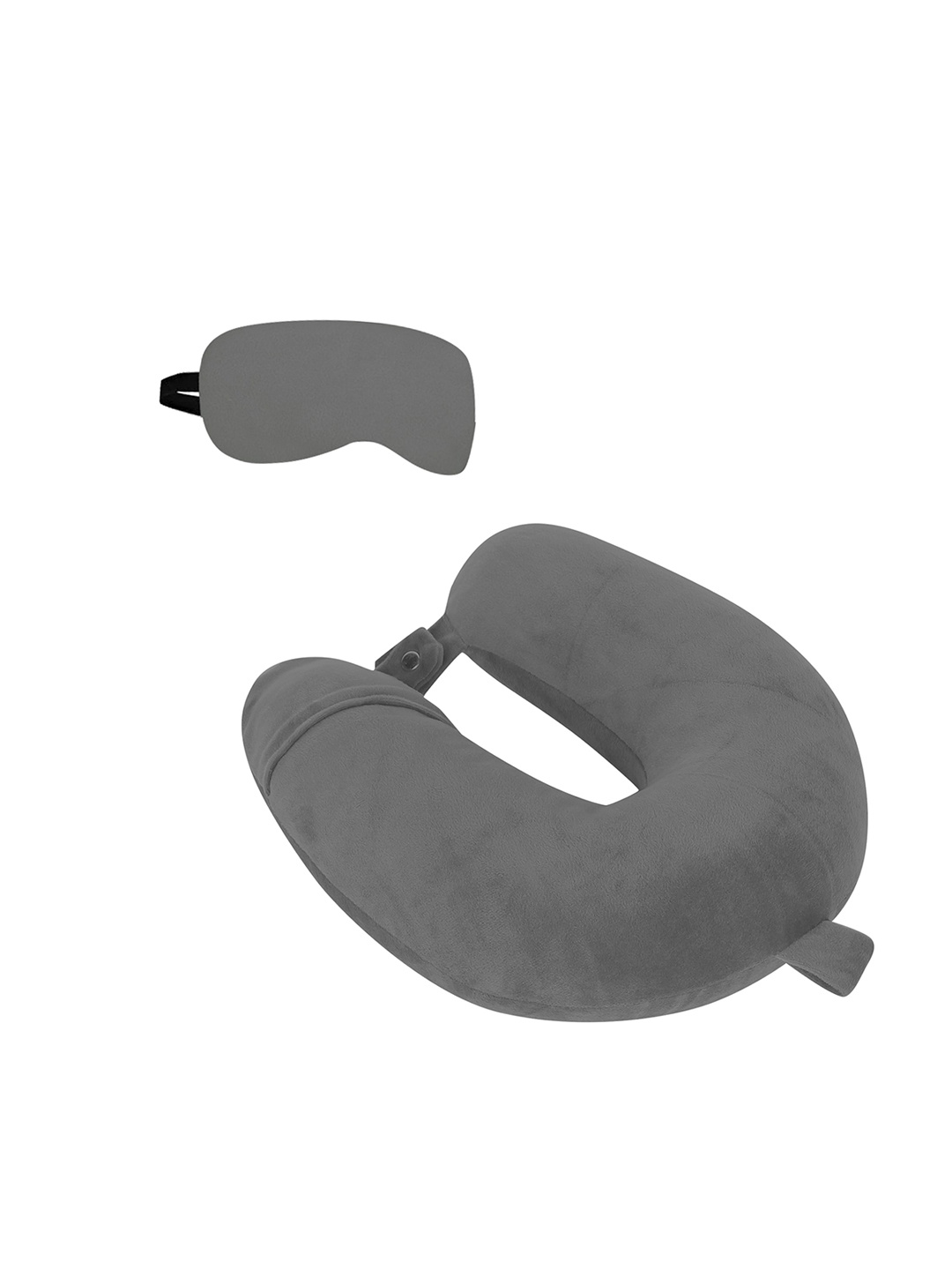 

PILLOW TREE Grey U-Shape Ultra-Soft Travel Neck Pillow With Eye Mask, Grey melange