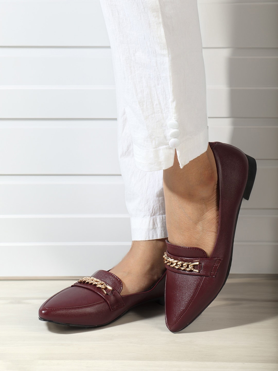 

ELLE Pointed Toe Embellished Loafers, Maroon