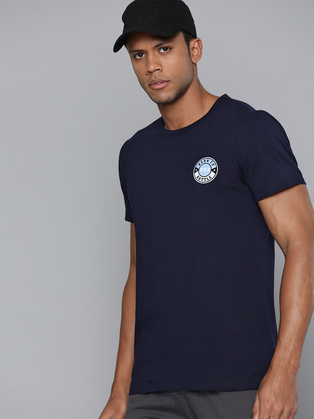 

HRX by Hrithik Roshan Men Printed Pure Cotton T-shirt, Navy blue