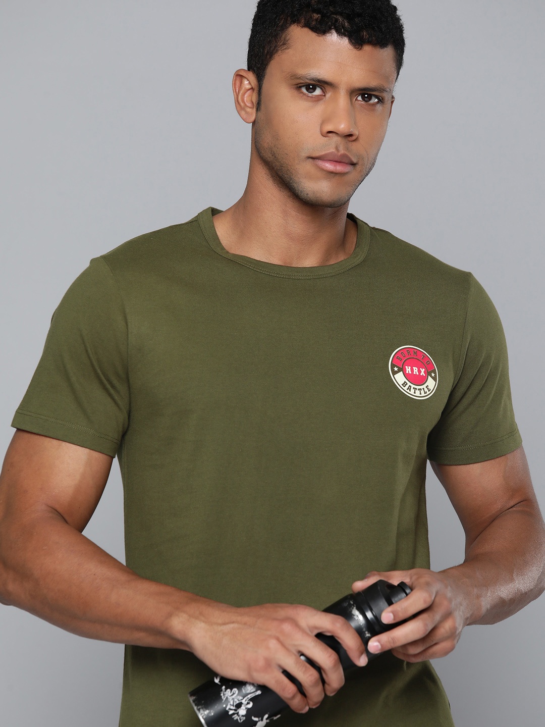 

HRX by Hrithik Roshan Men Printed Pure Cotton T-shirt, Olive