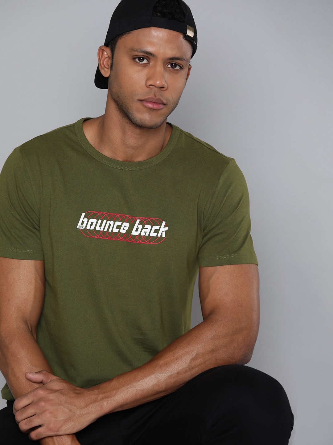 

HRX by Hrithik Roshan Men Typography Printed Pure Cotton T-shirt, Olive
