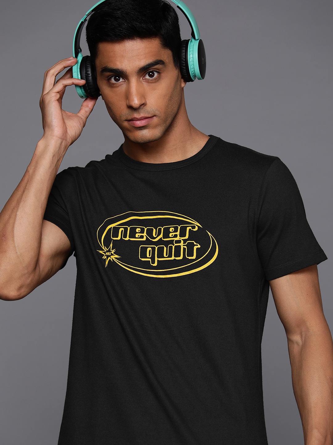 

HRX by Hrithik Roshan Men Typography Printed Pure Cotton T-shirt, Navy blue