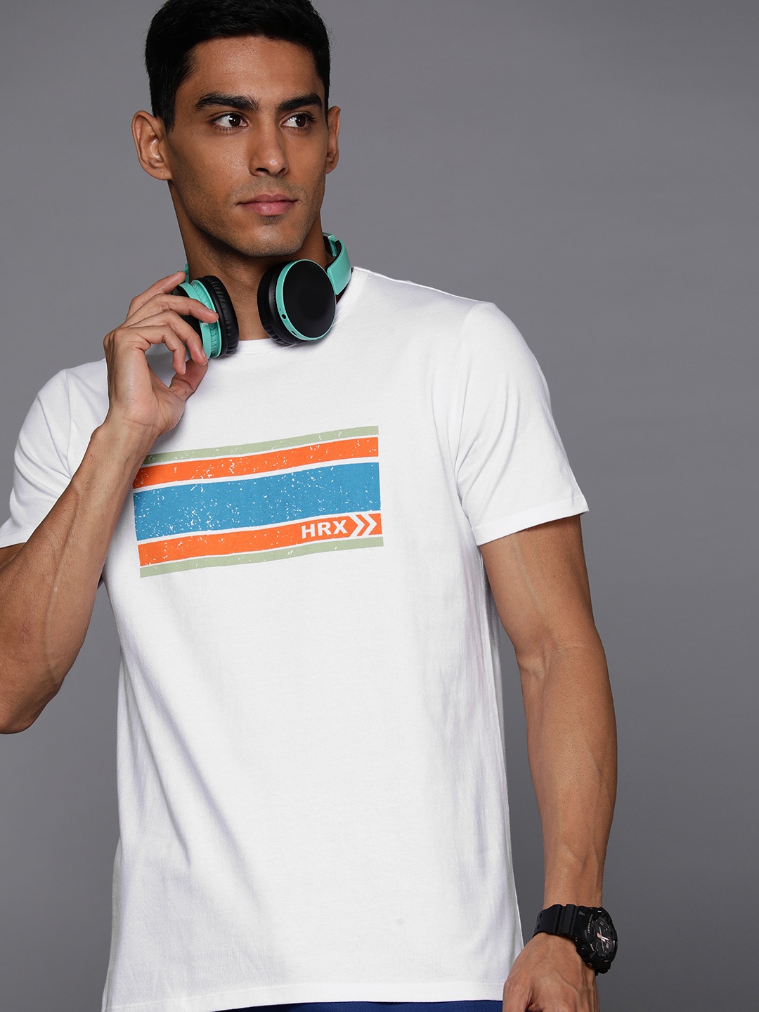 

HRX by Hrithik Roshan Men Printed Pure Cotton T-shirt, White